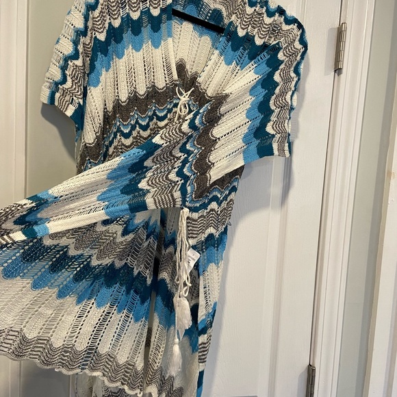 NWT Cupshe One Size Blue White Open Knit Side Tie Tassel Swinsuit Coverup - Picture 5 of 11